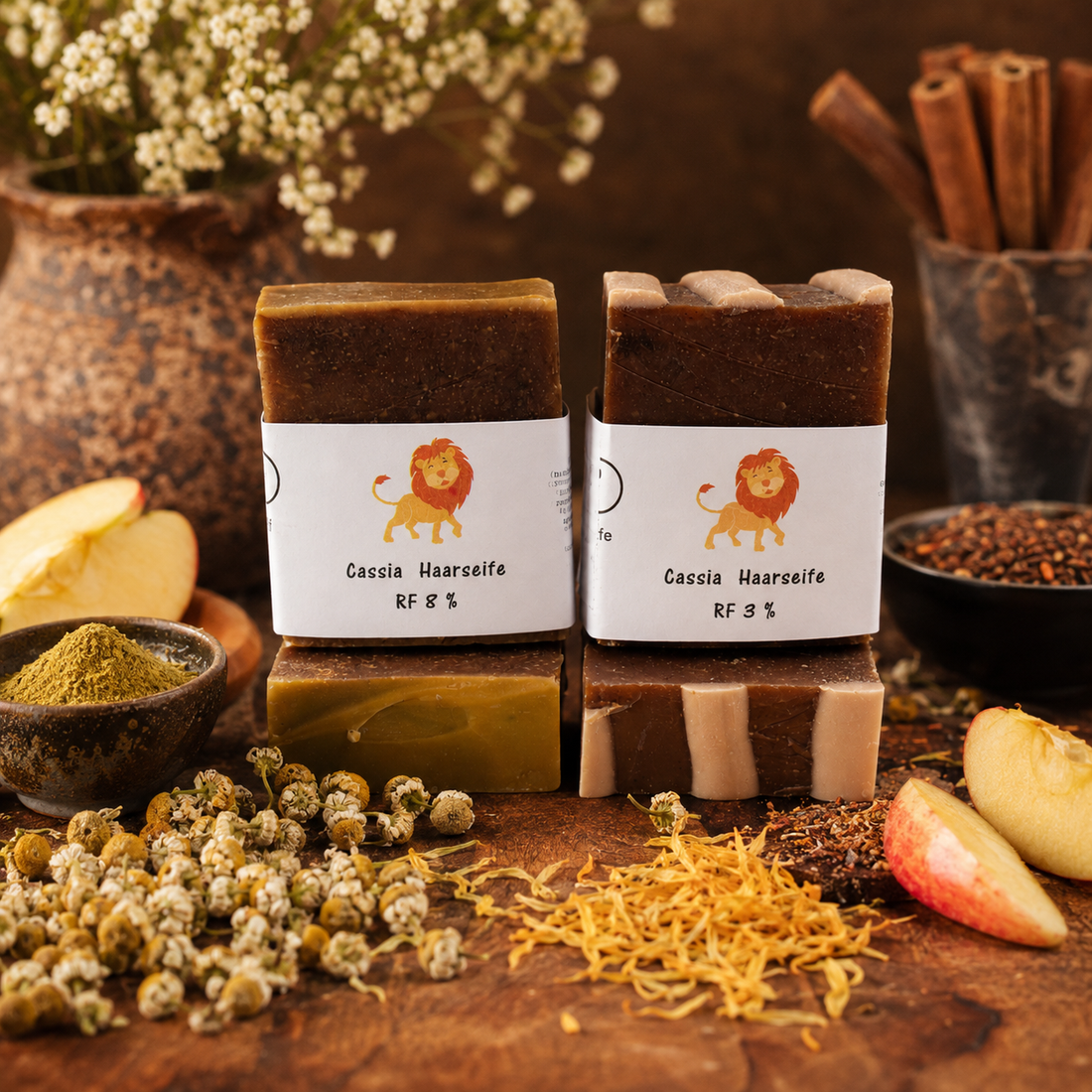 Handgefertigte Blond Haarseife mit Cassia obovata, Kamille und Ringelblume von Der Eulenhof