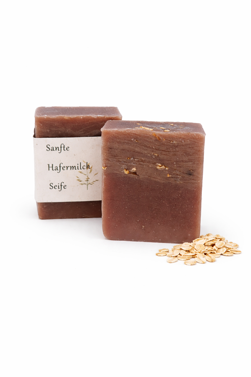 Handgesiedete Hafermilch Seife mit Haferflocken und warmem Mandel-Marzipan-Duft