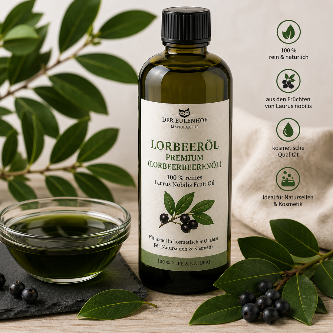 Premium Lorbeeröl (Lorbeerbeerenöl) – 100 % reines Laurus Nobilis Fruit Oil für Naturseifen und Naturkosmetik
