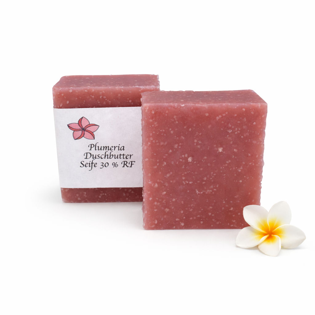 Plumeria Duschbutter mit 30 Prozent Rückfettung für sehr trockene und anspruchsvolle Haut