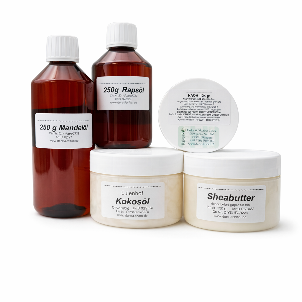 DIY Seifenset für das Kaltverfahren mit pflanzlichen Ölen und Rohstoffen zur Herstellung von Naturseife.